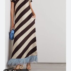 Striped Maxi Dress with Feather Hem - Black & Cream